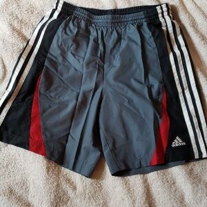Adidas Kids Gray and Black Shorts with Red Accents